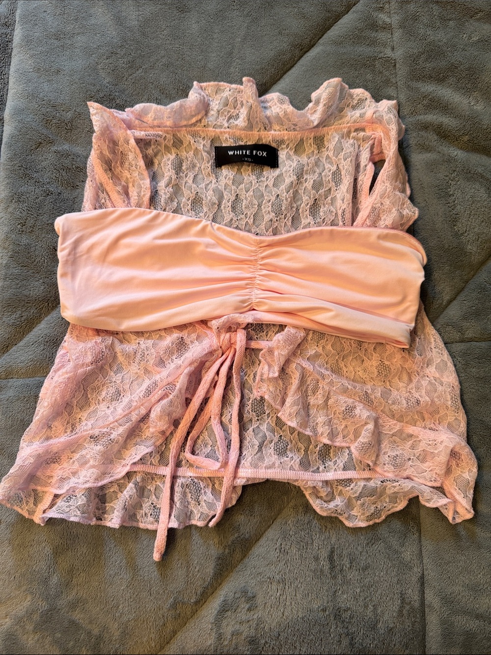 White Fox Boutique Pink tube top with sheer lace top to go over